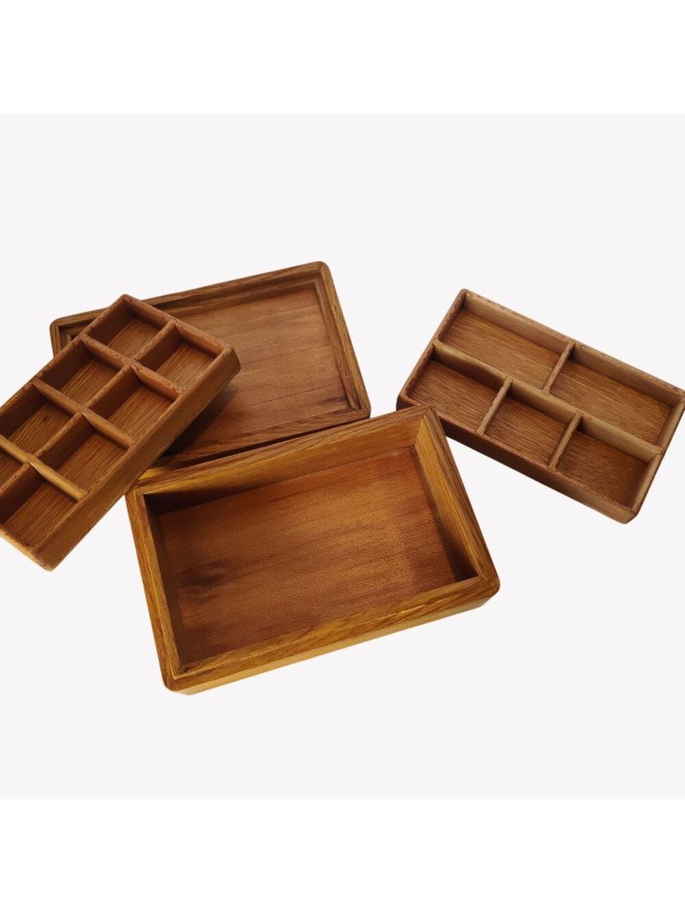 Small Handmade Wooden Dresser Storage Box w/Removable Inserts & Sectioned Trays
